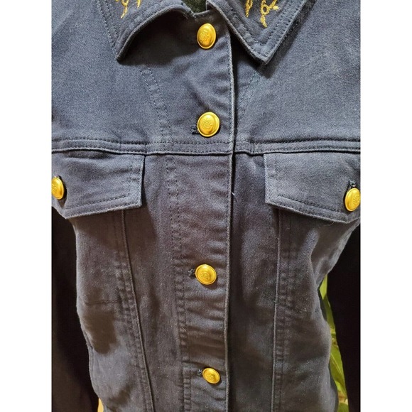 Denim & Company Women's Blue Cotton Buttons Front Long Sleeve Casual Jacket L - Picture 3 of 12